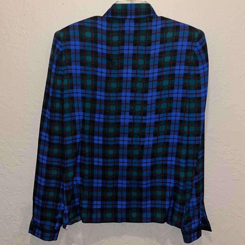 Vintage Silk Plaid Blouse with shoulder pads - Picture 5 of 6
